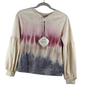 Knox Rose Tie Dye Off White Sweatshirt XS Dropped Shoulders Crew Long Sleeve New